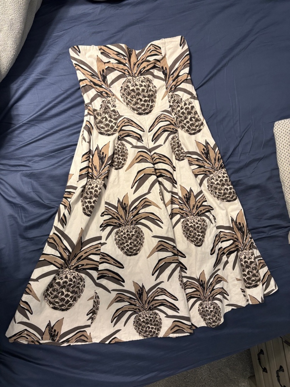 Strapless Pineapple Print A-Line Dress - Neutral Tones